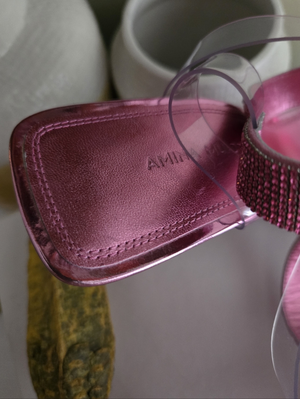 GUC Amina Muaddi Pink Mirror Rih Heel Sandals Women Womens Size 38 IT 7.5-8 US - Picture 8 of 16